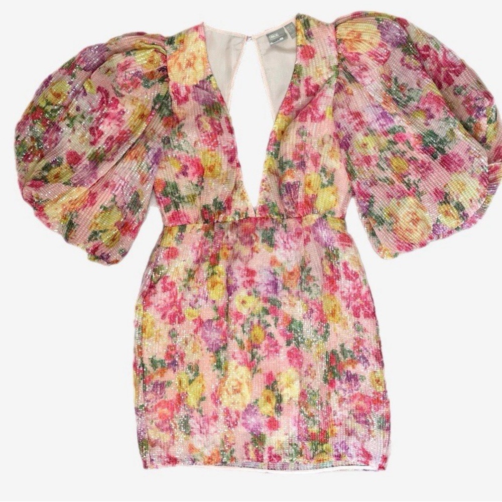💐 Romantic Puff Sleeve Backless Sequin Dress, Homecoming, Fairy Tale, 6 💐